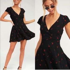 Lulus | Best Day Ever Black Cherry Print Skater Dress